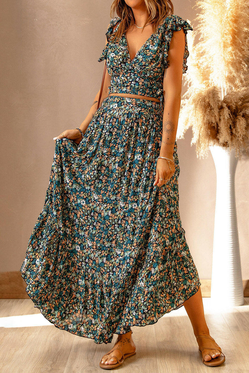 Laura Floral Top & High Waisted Skirt Set