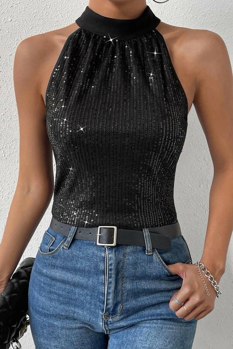 Black Sequin Tank Top