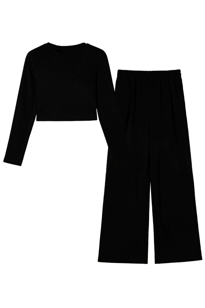 Women's Lounge Crop Top and Wide Leg Pants Set