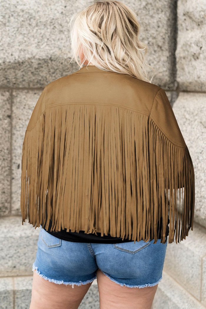 Plus Size Fringe Open Front Jacket