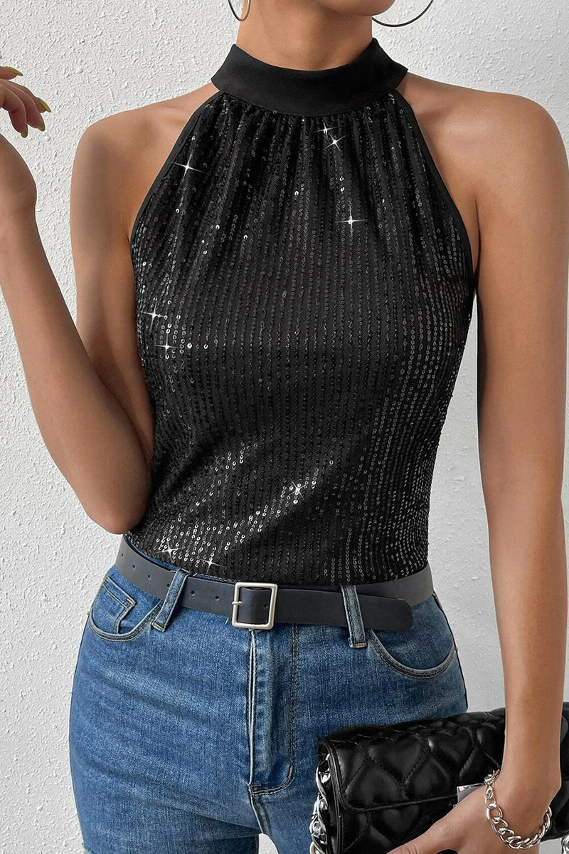 Black Sequin Tank Top