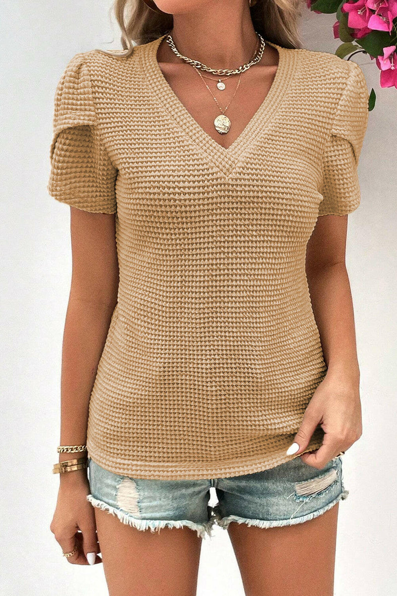 Tulip Sleeve Waffle Knit Top