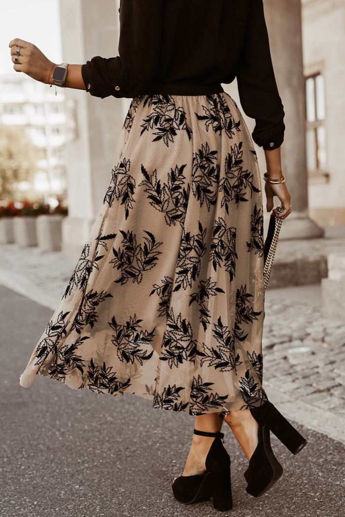 Floral Embroidered High Waist Maxi Skirt