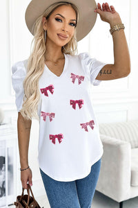 Sequin Bow Graphic T Shirt