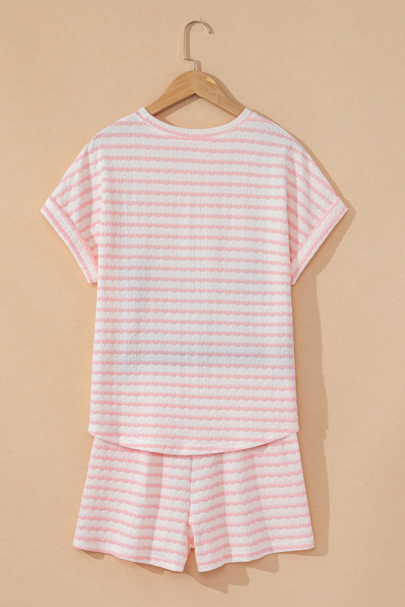 Pink Striped Top and Pocket Shorts Set