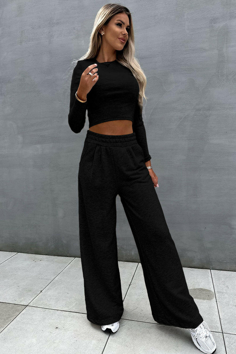 Women's Lounge Crop Top and Wide Leg Pants Set