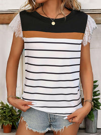 Lace Detail Striped T-Shirt