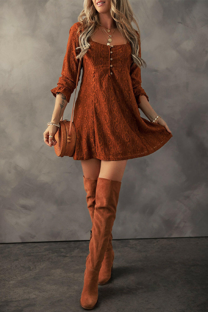 Abby Chestnut Lace Crochet Mini Dress