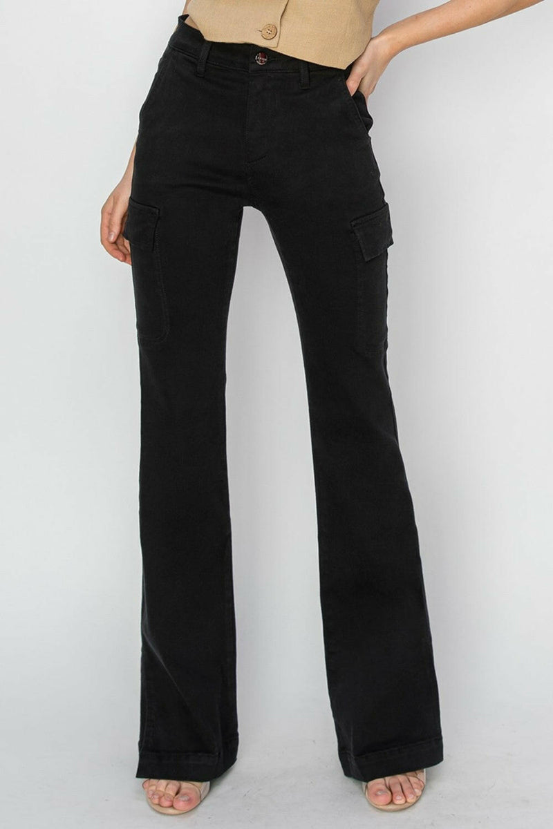 High Rise Side Slit Cargo Bootcut Jeans