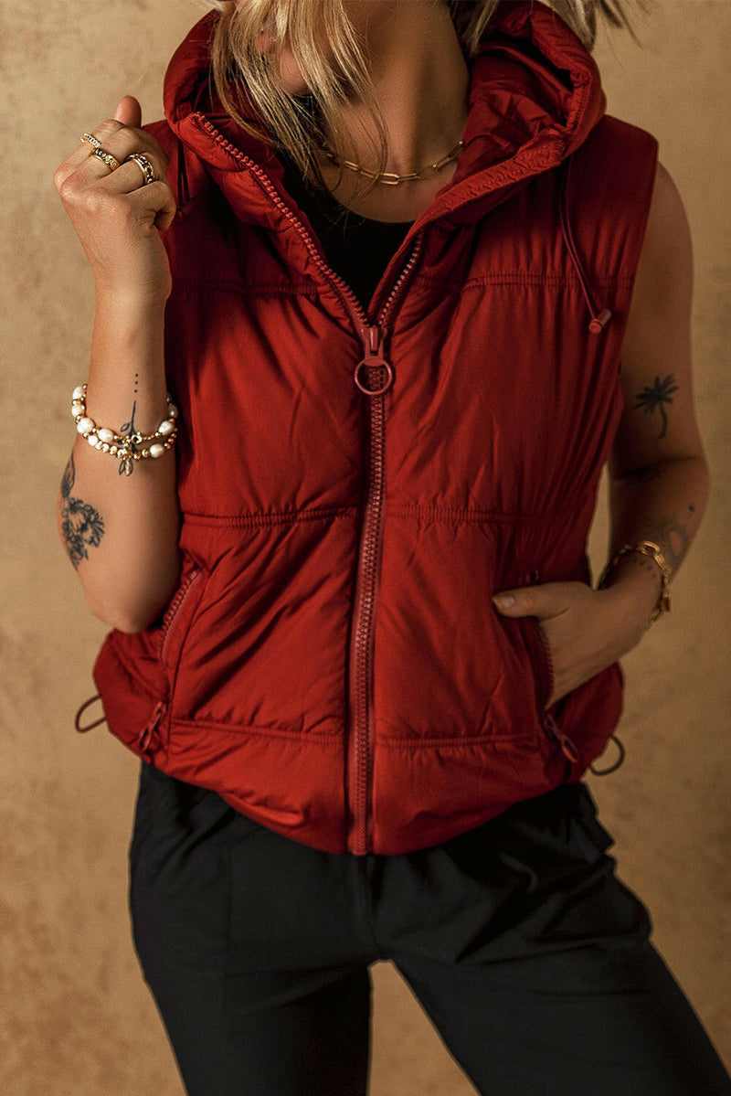 Red Hooded Puffer Vest