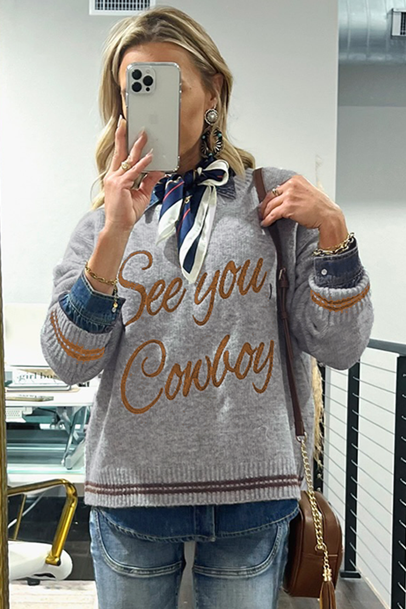 Coffee Letter Embroidered Graphic Sweater