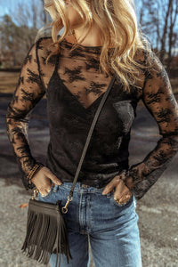 Black Mesh Long Sleeve Chic Top