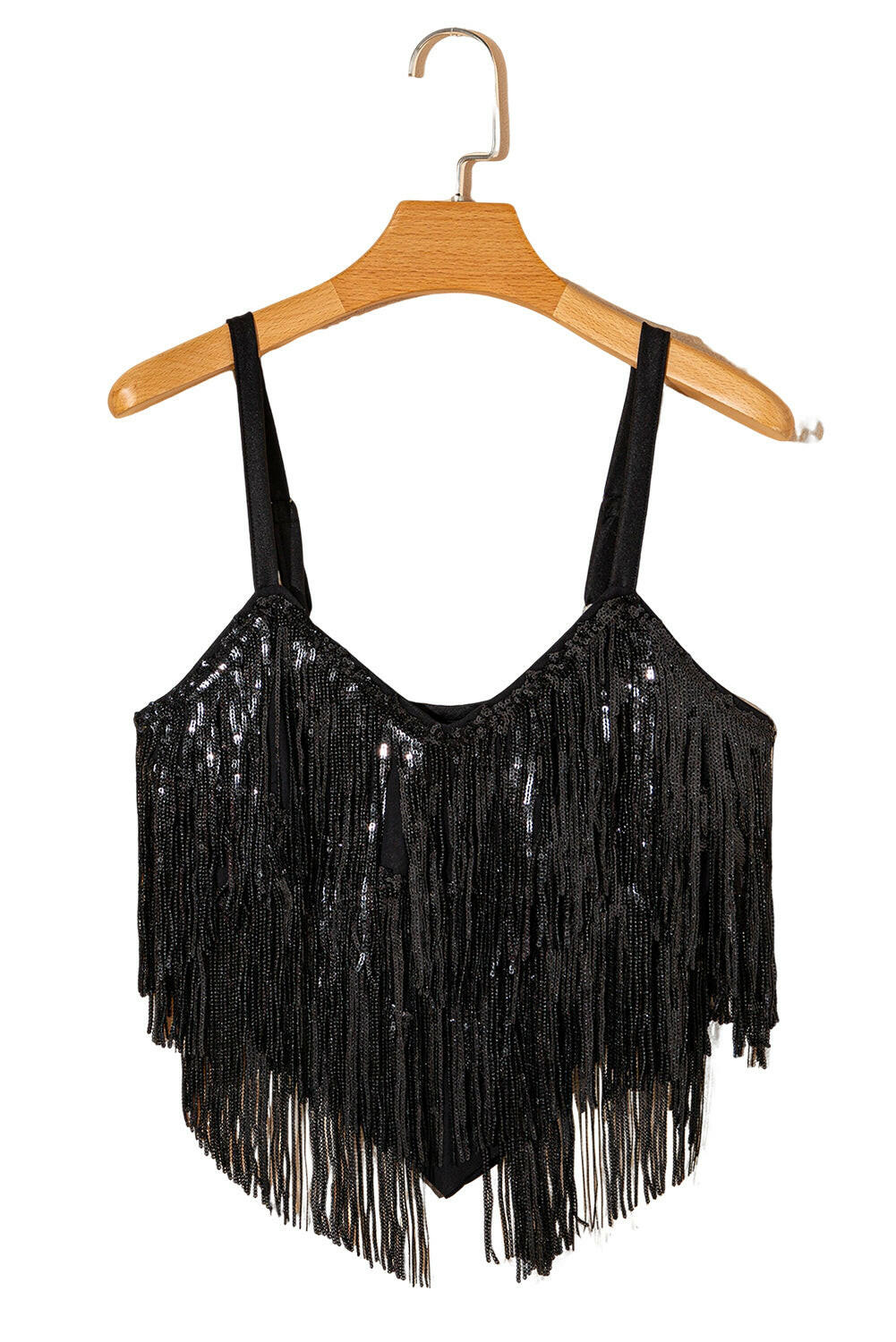 Black Sequin Tassel Crop Top