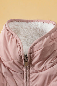 Pink Zip Up Sherpa Lined Quilted Vest