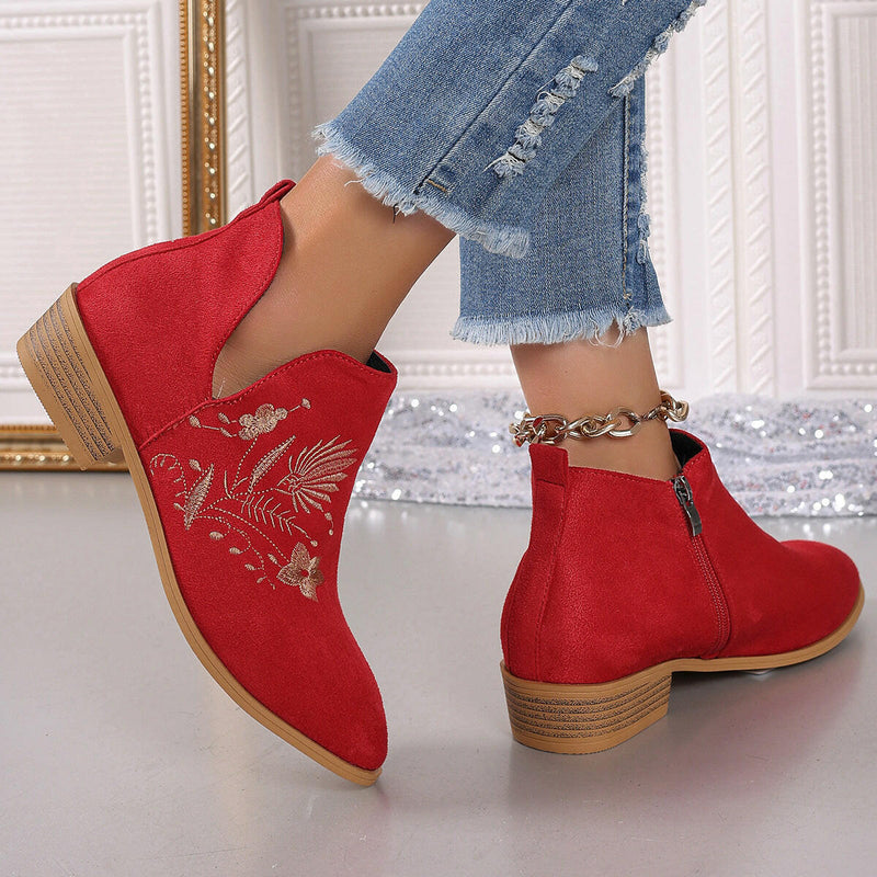 Embroidered Suede Booties