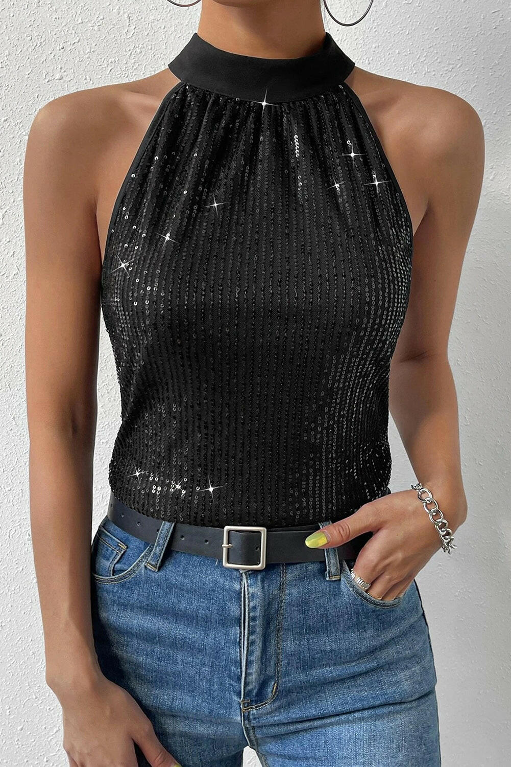 Black Sequin Tank Top