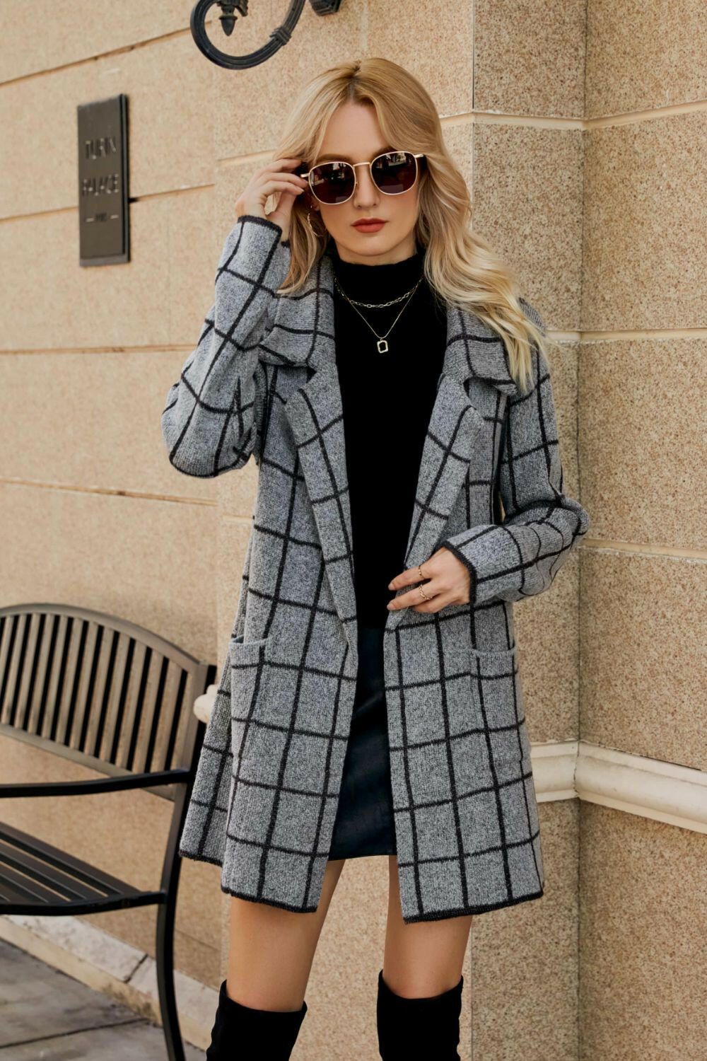 Houndstooth Coat with Pockets