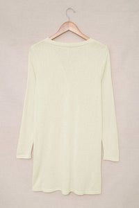 White Solid Button Up V Neck Long Cover Up