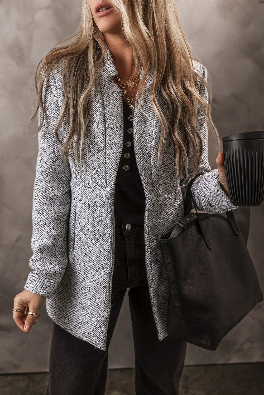 Open Front Long Blazer Style Coat