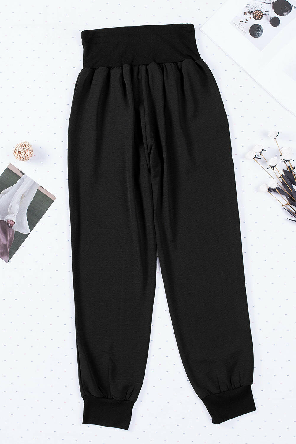 Black Elastic Waist Joggers