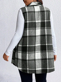 Pocketed Plaid Button Up Vest Plus Size