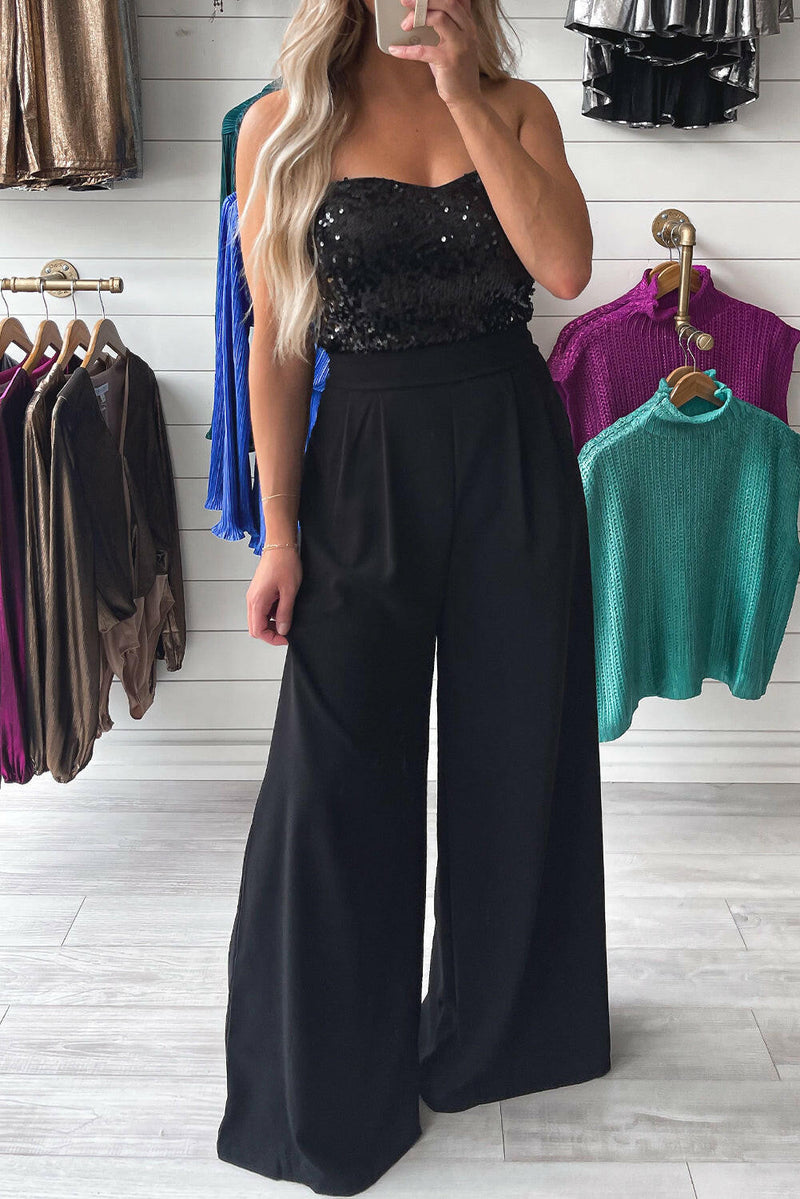 Black Sequin Wide Leg Jumpsuit