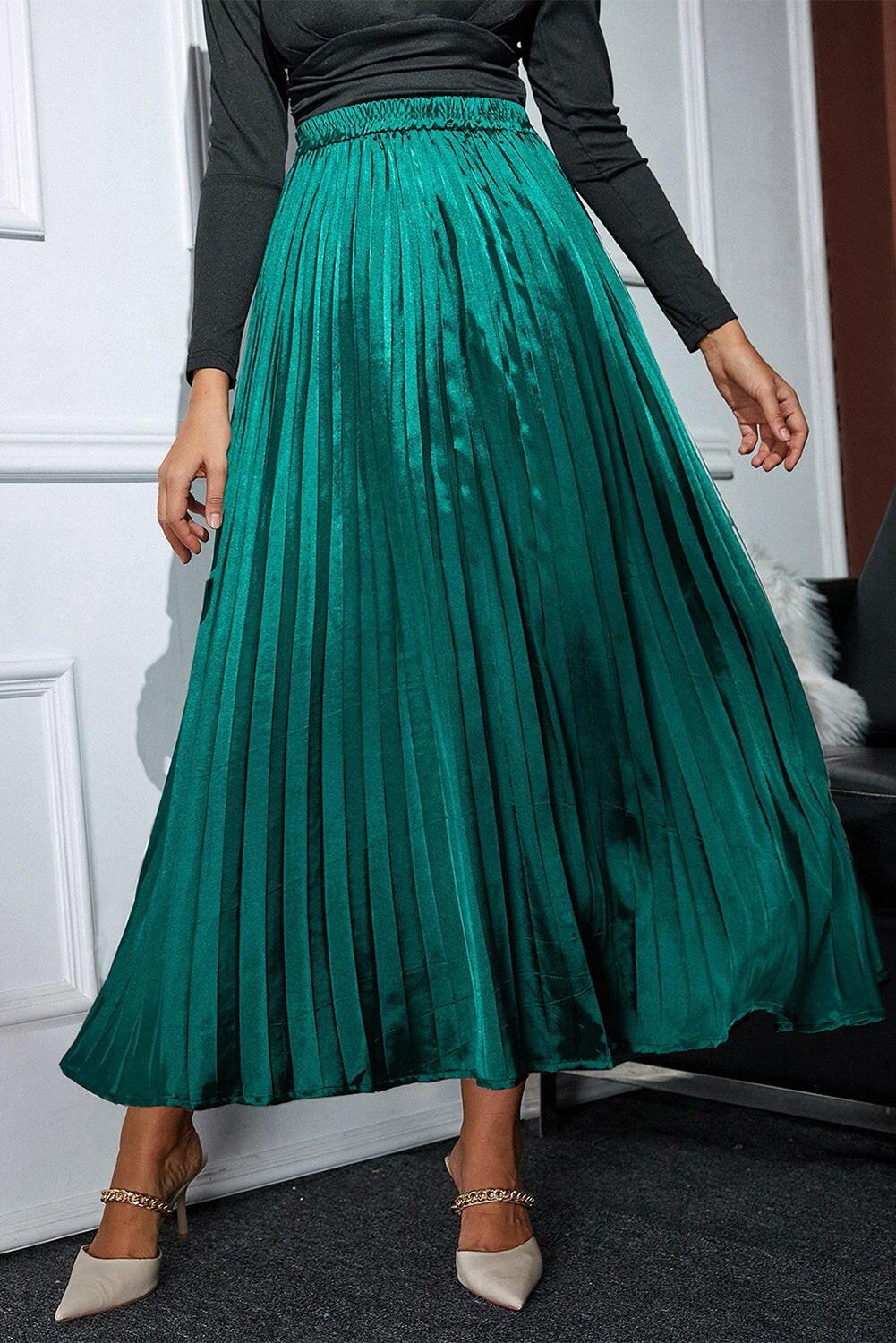 Emerald Satin Maxi Skirt