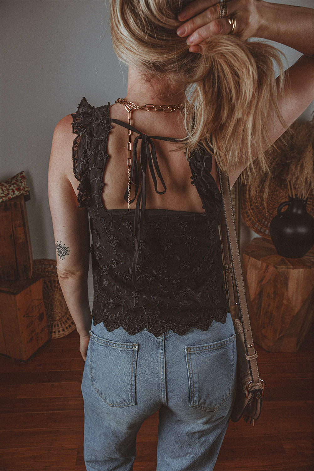 Black Floral Embroidered Top