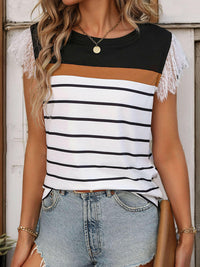 Lace Detail Striped T-Shirt