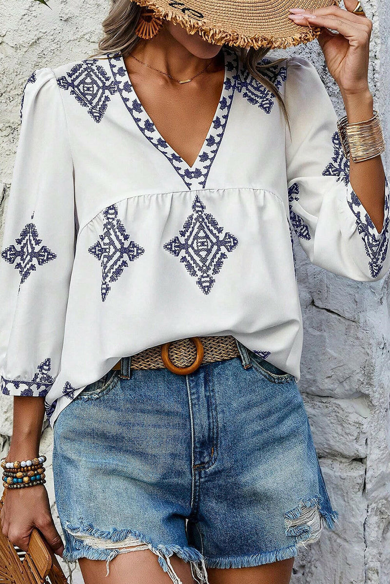 Boho Geometric Print Blouse