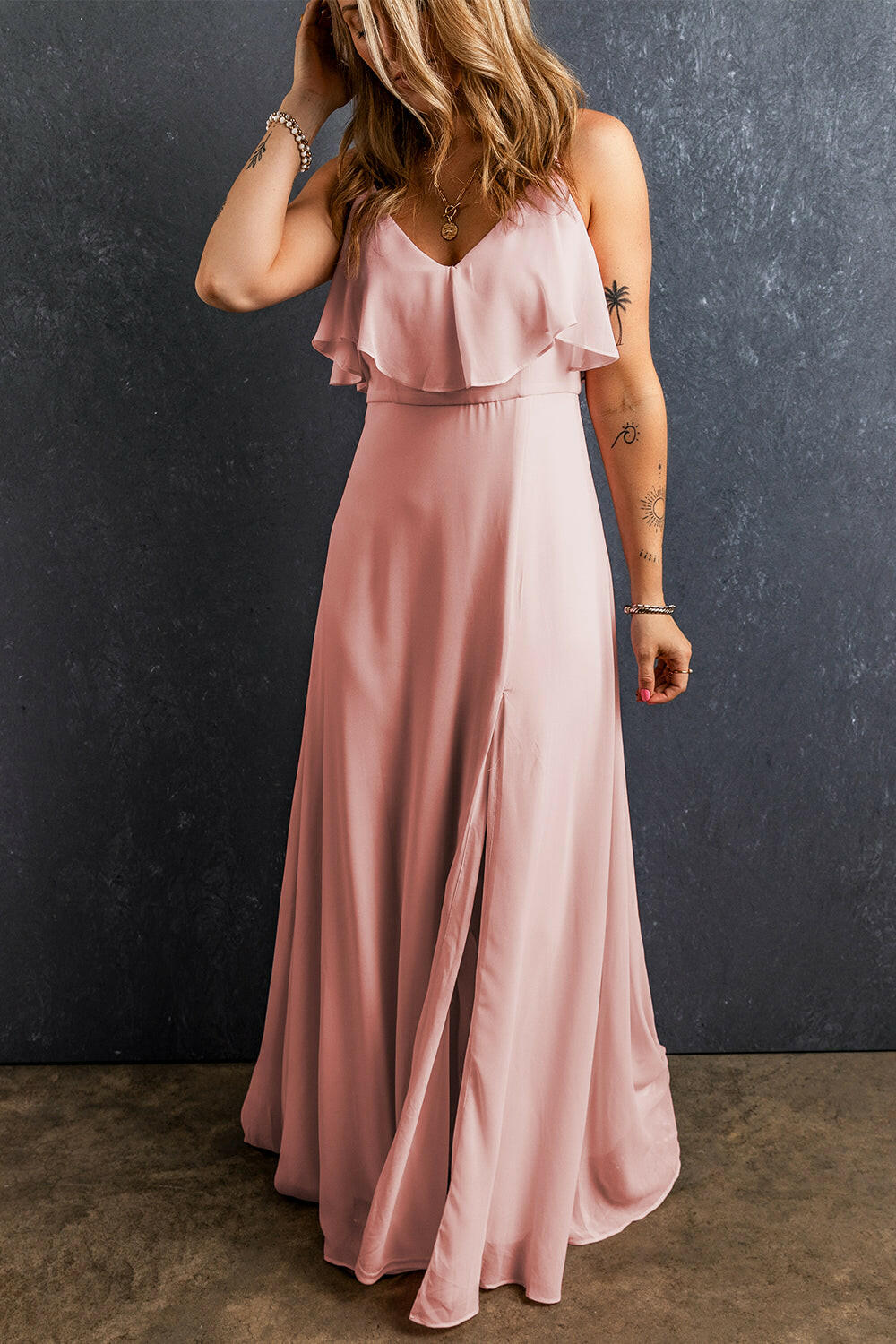 Cynthia Light Pink Ruffled Maxi Dress