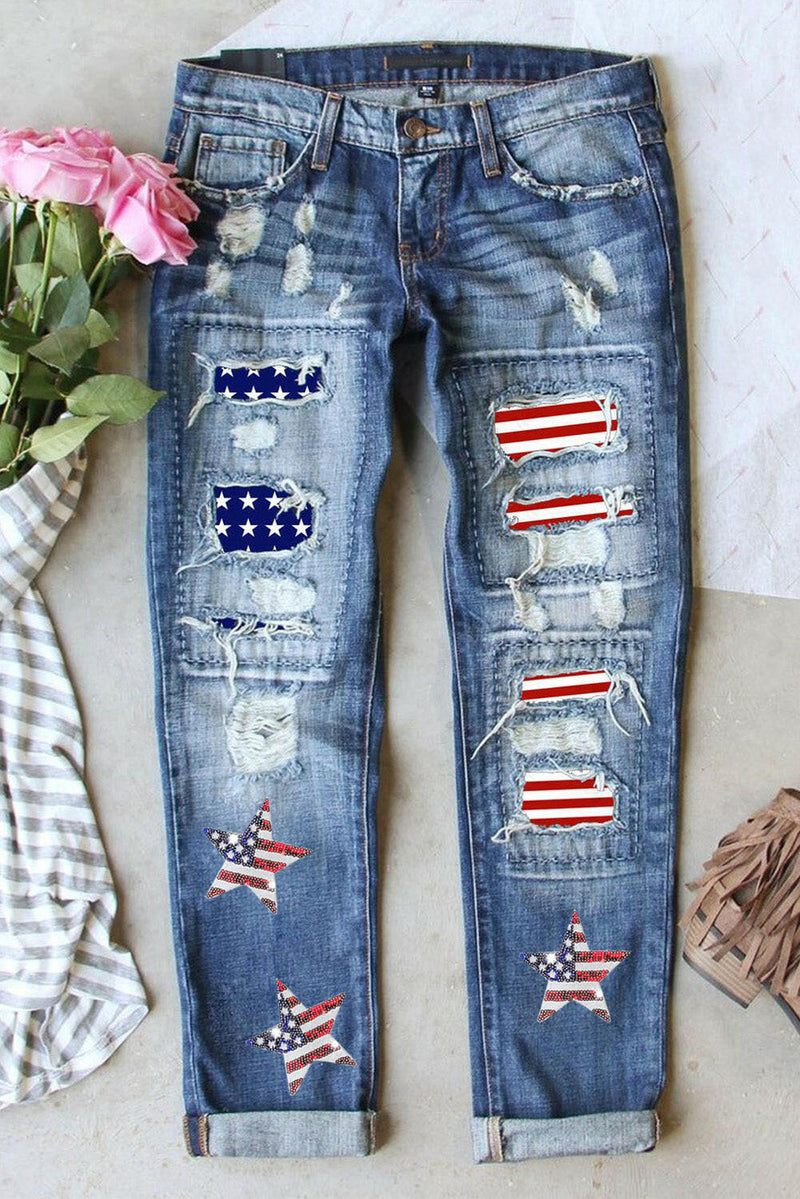 American Flag Graphic Straight Leg Jeans