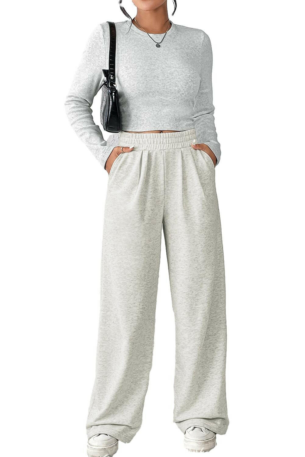 Women's Lounge Crop Top and Wide Leg Pants Set