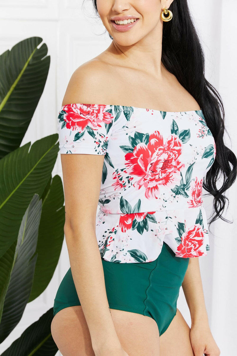 Floral Off-Shoulder Swim Tankini Set