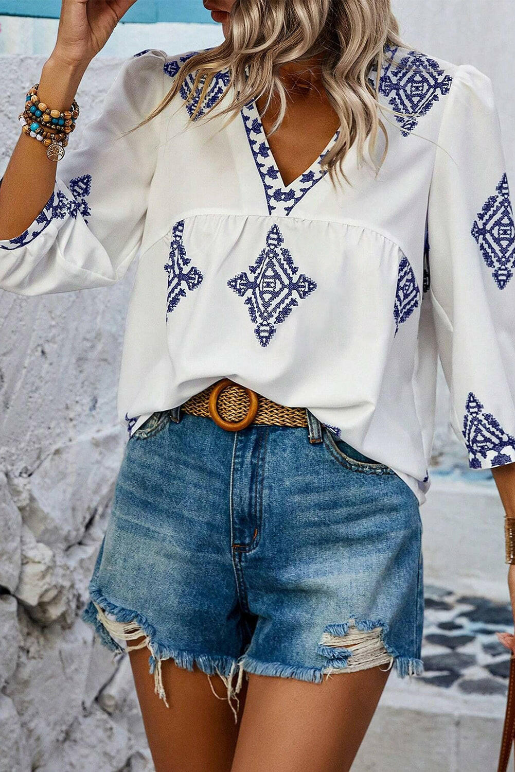 Boho Geometric Print Blouse