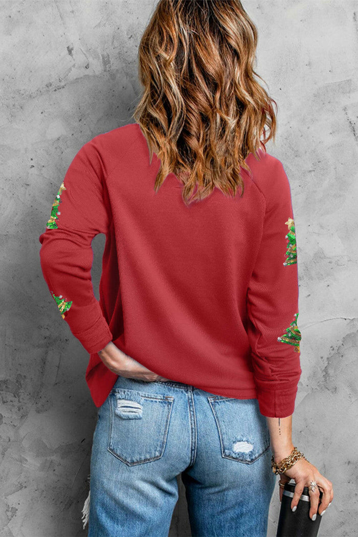 Sequined Christmas Tree Graphic Sweatshirt