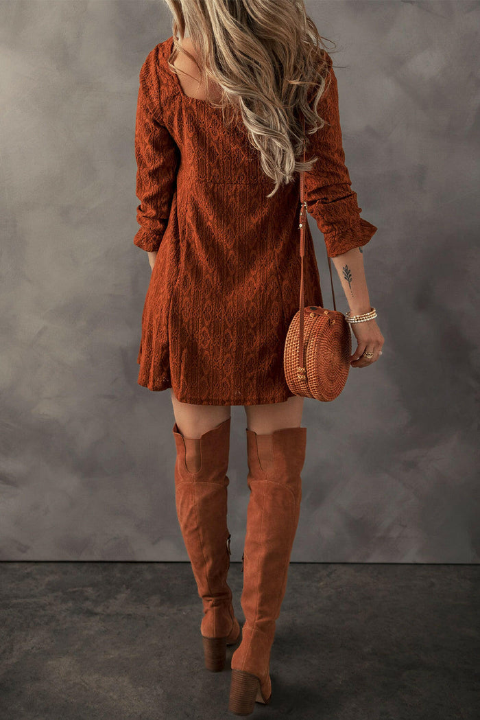 Abby Chestnut Lace Crochet Mini Dress