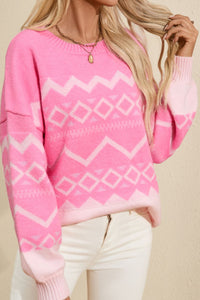 Pink Geometric Sweater