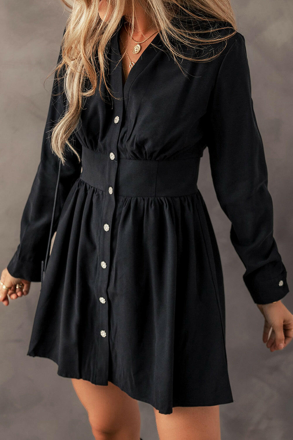 Elizabeth Black Buttoned Fall Mini Dress