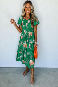 Sammie Green Floral Print Tiered Dress