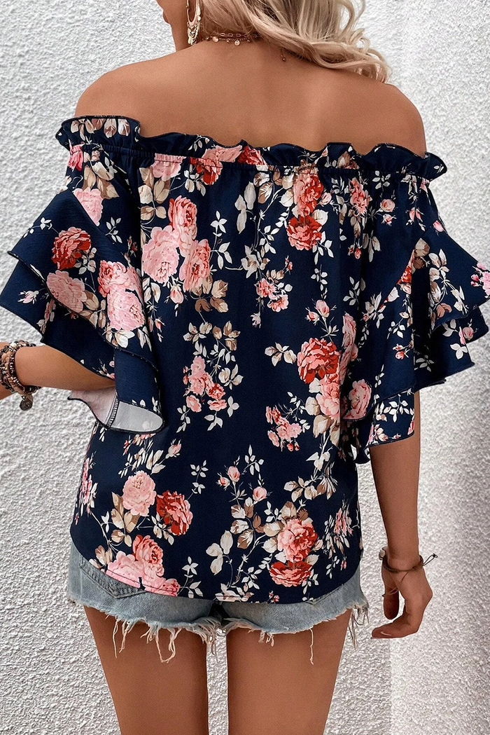 Ruffle Off Shoulder Floral Blouse