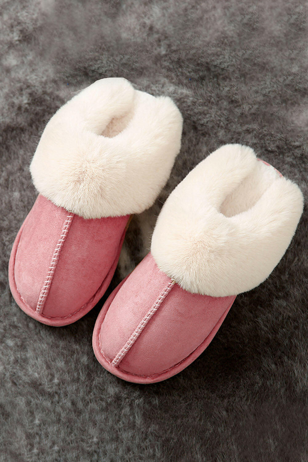 Pink Faux Suede Plush Slippers