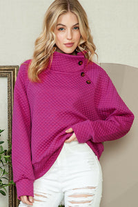 Quilted Buttoned Neck Sweater