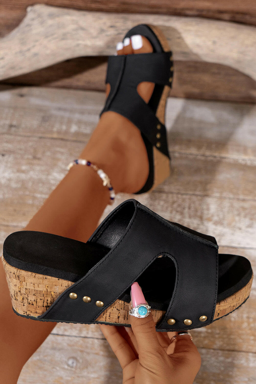 Black Stylish Wedge Sandals