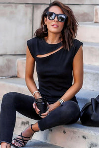 Black Cutout Summer Sleeveless Top