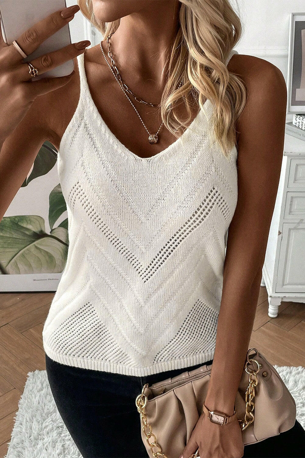 Cotton Pointelle Knit Cami Top