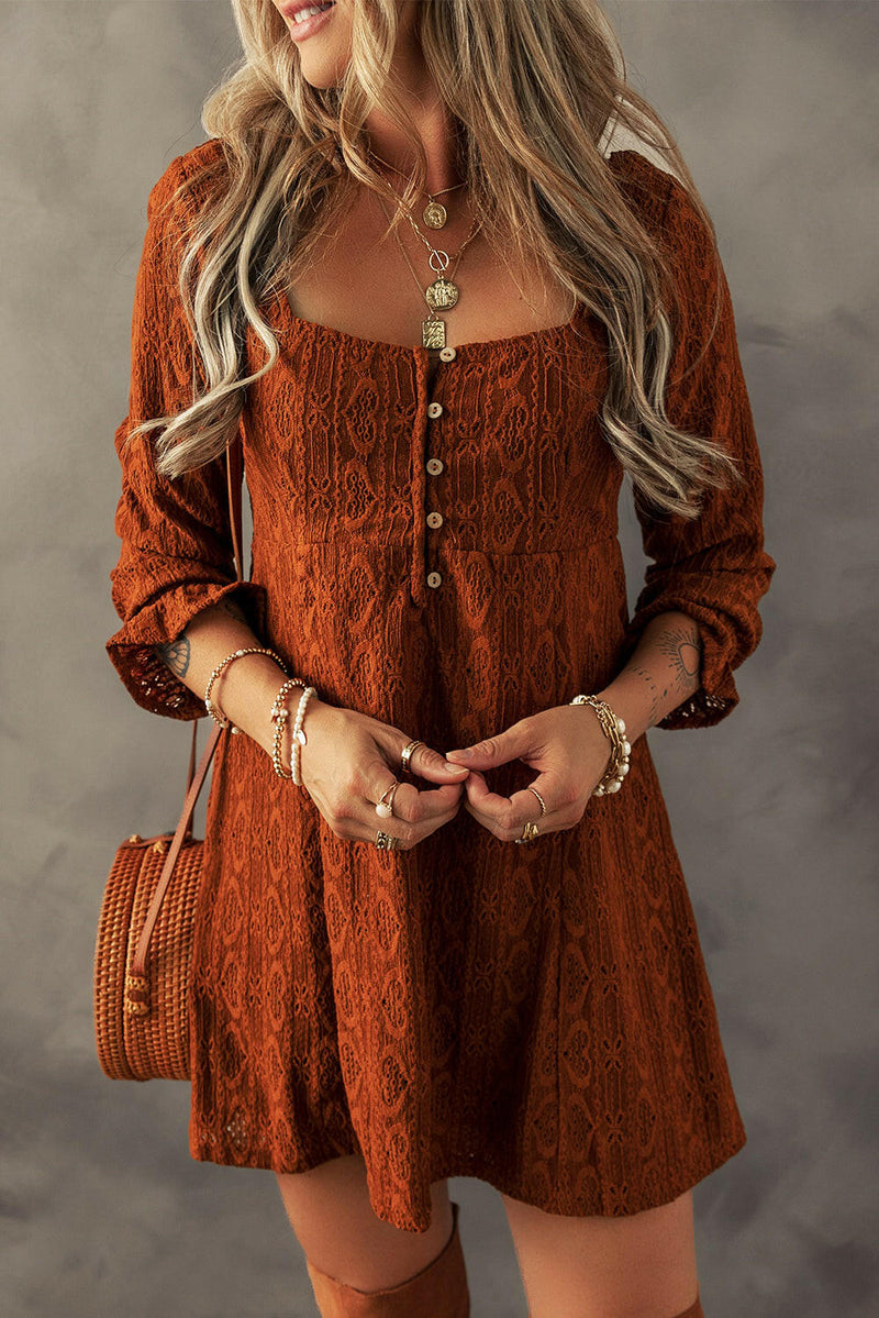 Abby Chestnut Lace Crochet Mini Dress