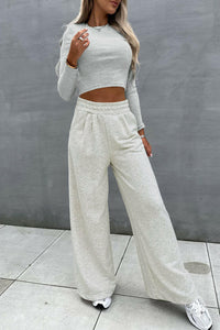 Women's Lounge Crop Top and Wide Leg Pants Set