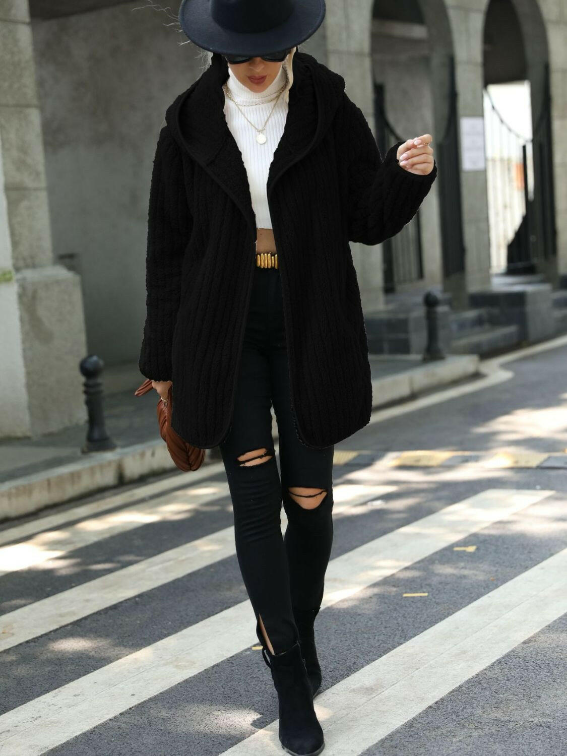 Cozy Ribbed Hooded Coat