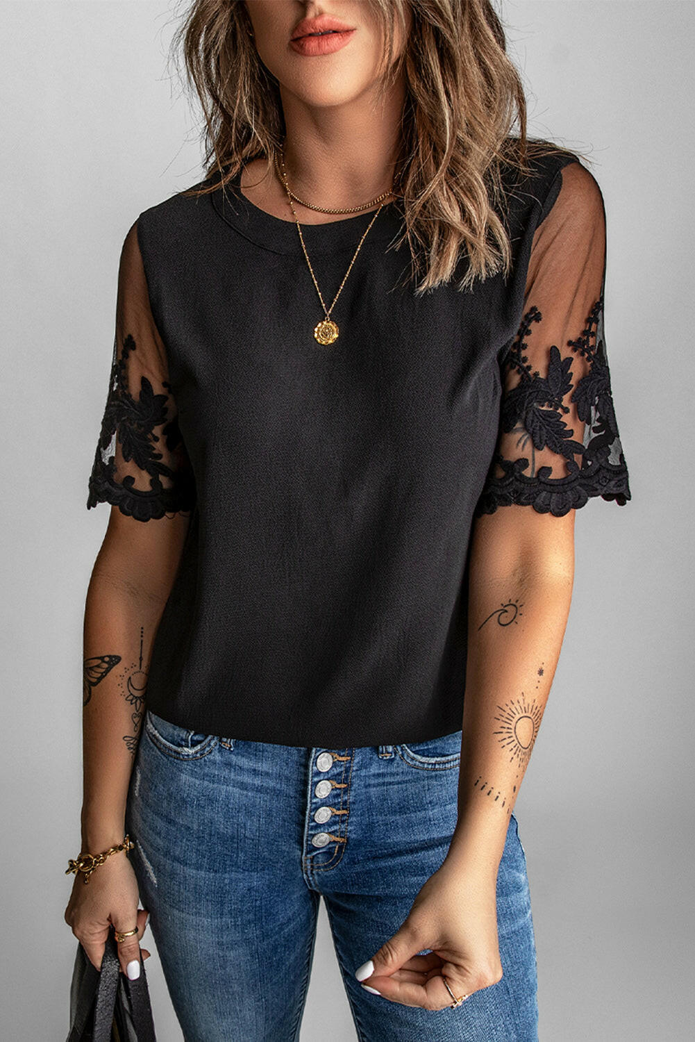 Black Sheer Lace Blouse